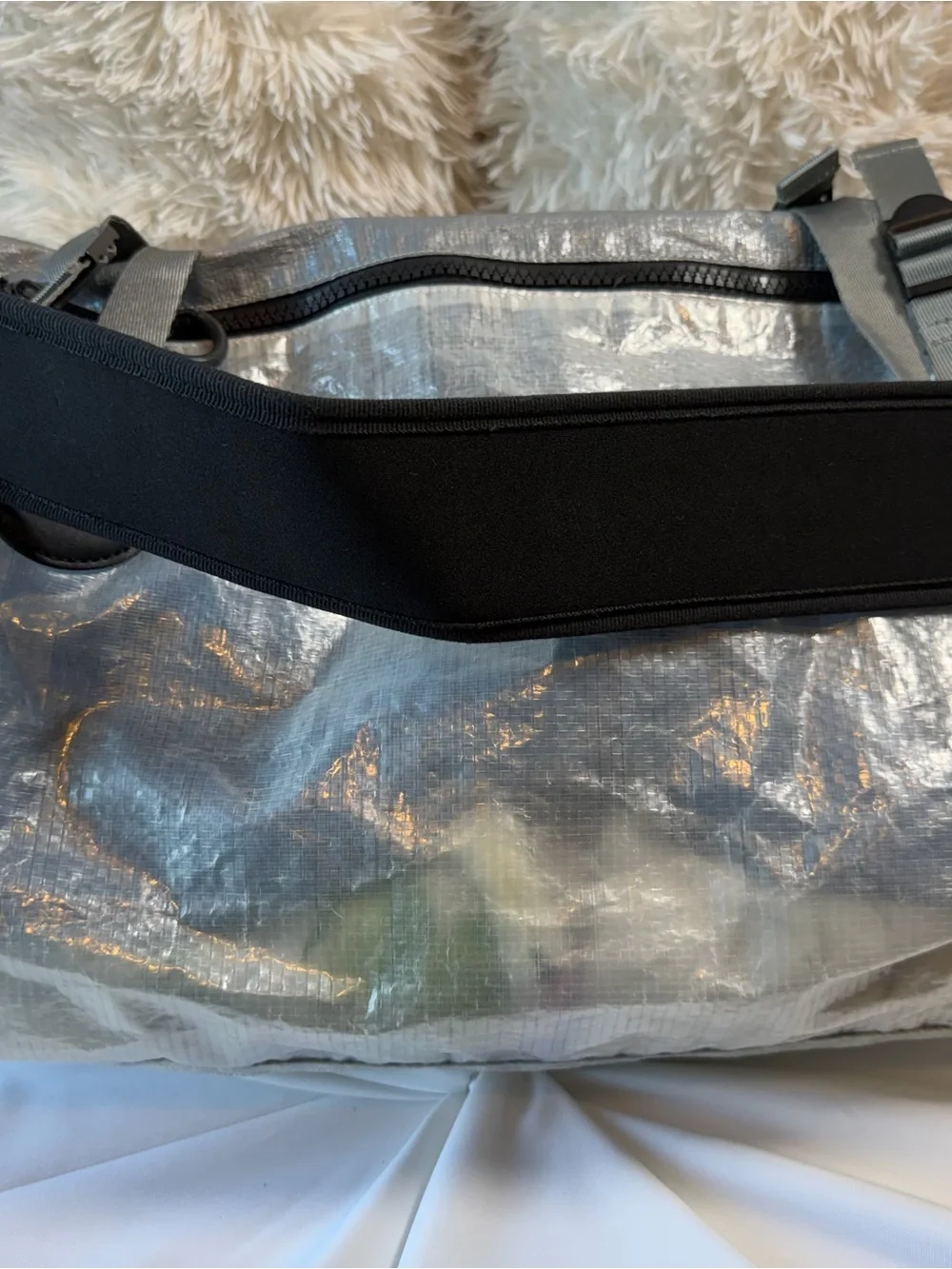 Zara Men Silver Metallic Duffel Bag with Black Handles